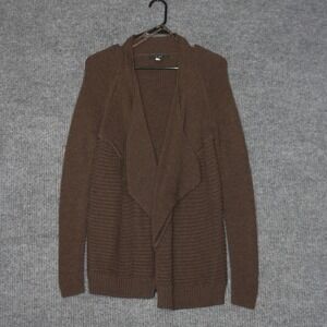 Tahari Cardigan Sweater Womens M Brown 100% Merino Wool Open Front Draped Knit